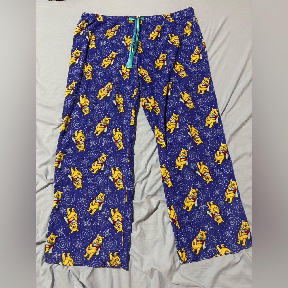 Disney Blue Pajama Bottoms with Yellow Bear Pattern size xl